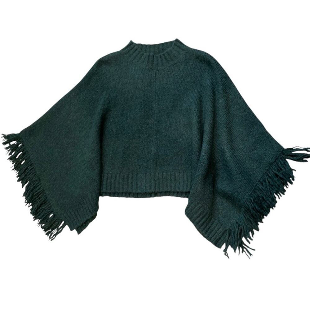 3 FOR $45 SALE | Zara Fringe Poncho Sweater Cape Dark Green M/L